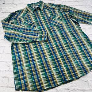 Rock Creek Ranch Long Sleeve Pearl Snap Wester Shirt Men's 3XLT Green Blue Plaid